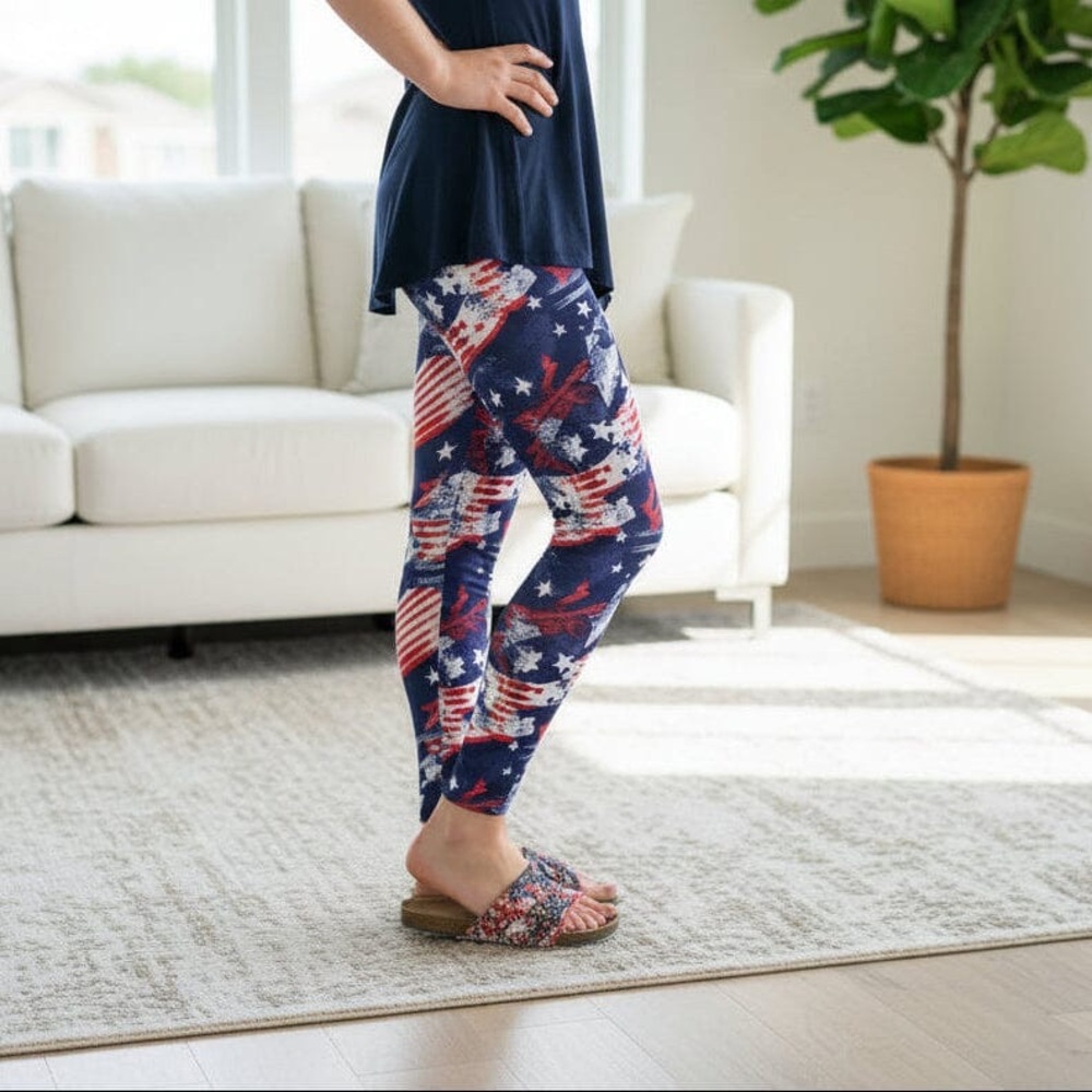 NEW American Flag Leggings 4th of July Yoga Pants Girls S/L